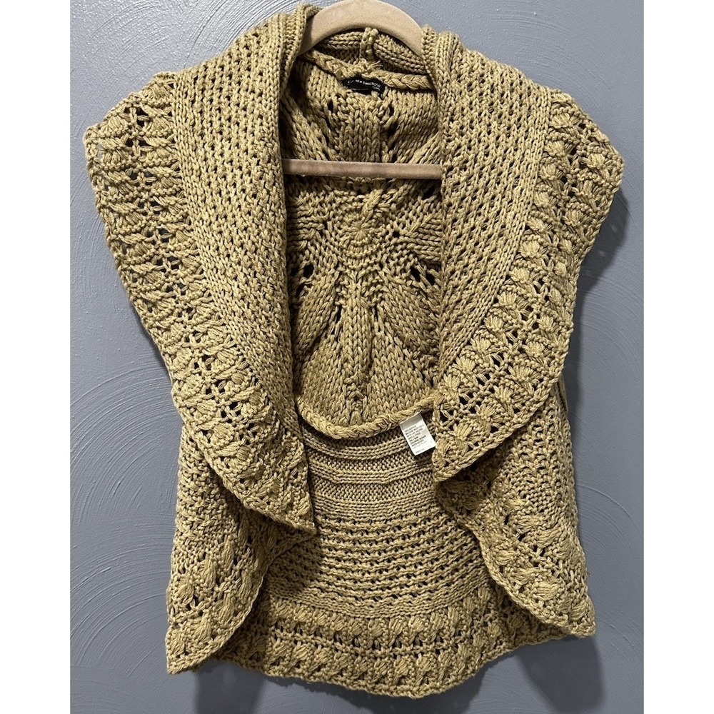 New Directions Sweater Cardigan Vest Women's PS Tan Sleeveless Boho anthropology